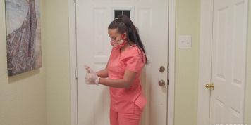 Latina nurse gets home to great sex after a long shift.