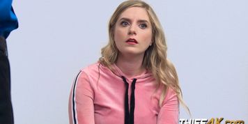 Cute and sweet blonde gets busted shoplifting before gaging