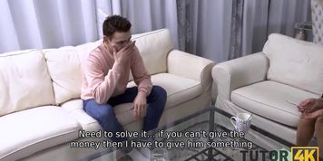TUTOR4K. Tutor with sexy bush has unplanned sex in front of shocked son