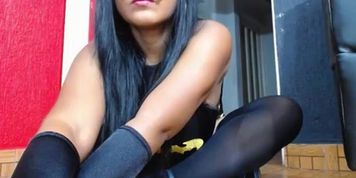 Latina in sexy lingerie cosplay outfit masturbates