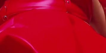 Hot blonde MILF in red latex ? can&rsquo;t wait to peg  her  Clients arse ??