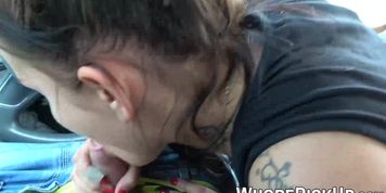 WHORE PICK UP - Inked playful prostitute sucks big throbbing dick for cash