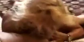 Fat blonde granny opens her mouth wide to blow big old dick