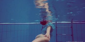 Hot hairy brunette teen in the pool naked