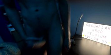 Hung uncut twink getting naked and jerking his huge cock while is bf is watching