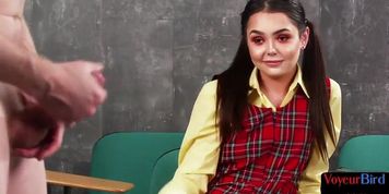 LADY VOYEURS HD - 21yo voyeur in college uniform teases professor wanker