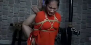 Chinese girl strict hanging hogtie