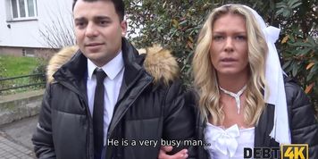 DEBT4k. Sweet blonde drilled by hung collector right after the wedding (Camilla Krabbe)