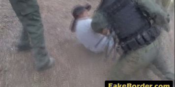 Scared brunette caught crossing border abused bareback by thick cock officer