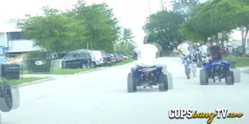 Black biker got arrested and the he fucked with two horny MILFs at home