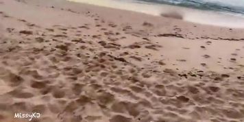 Busty blonde loves getting fucked at the beach
