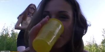 Red and black haired whores suck stiff dicks right on the green lawn