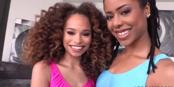 Ebony teen babes Kira Noir and Cecilia Lion steamy lesbian ANAL showdown. porn