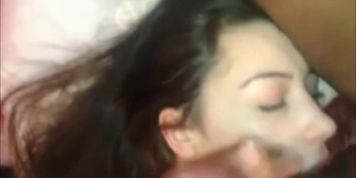 Brunette teen sucking her first BBC