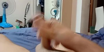 White guy playing his cock until he shoots it in the air