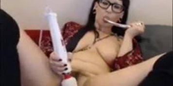 Sexy goth girl with hitachi toy