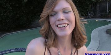 Tgirl interviewed before she jerks off