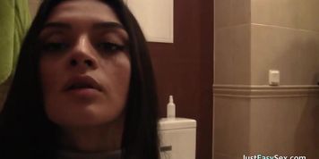 Hairy Chick Masturbates in the Bathroom