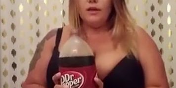 Chubby girl chugging Dr Pepper like a good piggy