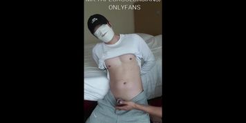 Hong Kong slave bound and tape gagged, dick locked, teasing his caged cock