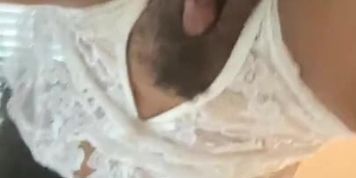 Alicia shows her fat clit and juicy boobs in white lingerie 