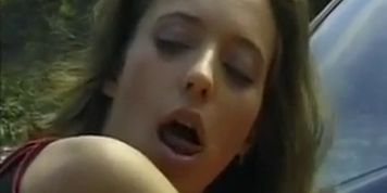 Skinny Maria Roswitha in red fucked outside
