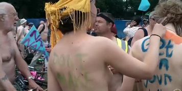 Ambitious men and women riding their bikes naked