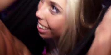 Party girl blows two strippers at party