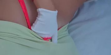 Stay home with hub. Masturbation pussy in legging horny teen in bed