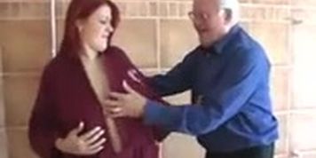 Old russian man fucks his busty daughter in law