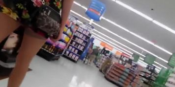 Daring Wife with Mini Upskirt Flashing Nude in Public Store