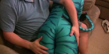 Girl with Blue Outfit Spanked
