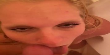 Walked in on Amy showering and made her deepthroat my hard dick until I cum on her face