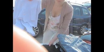 Short haired brunette candid downblouse horny view