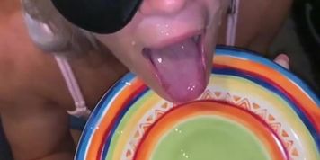 Slut take slo-mo facial 