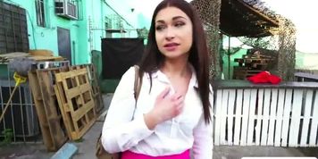 Hot brunette Jennifer Jacobs sucks a strangers cock for cash - video 1
