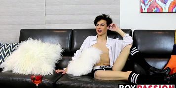 Gorgeous guy Greco Rai spills a load out after masturbating