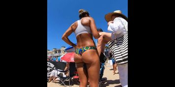green bikini blonde ass beach