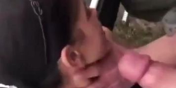Strange public cumshot on big boobs in bra
