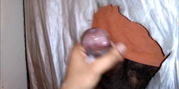 Gloryhole 2 - Big Uncut Mexican Cock Squirts Big Cumshot Through Glory Hole