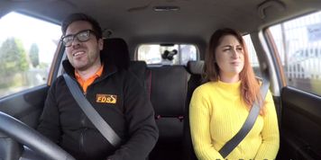 Natural huge tits driving student bangs