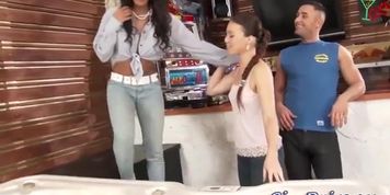 Wet girl gets cum sprayed