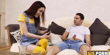 PORN. Smart guy tricks slender step ter into taboo sex on the sofa