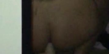Fat ass riding dildo while sucking cock