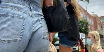 Short College Ass in Overalls  Candid 4k