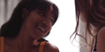 Lesbian friends Jenna Foxx and Emily Addison kissing and fingering (Jenna J. Foxx)