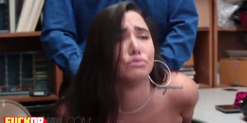 Brunette teen screaming with joy under heavy load (Karlee Grey)