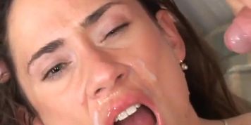 Horny brunette gets gangbanged and loves it