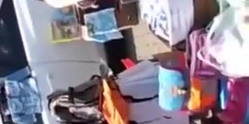 White leggings woman in flea market