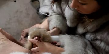 Mistress in Fur Forces Slave to Cum